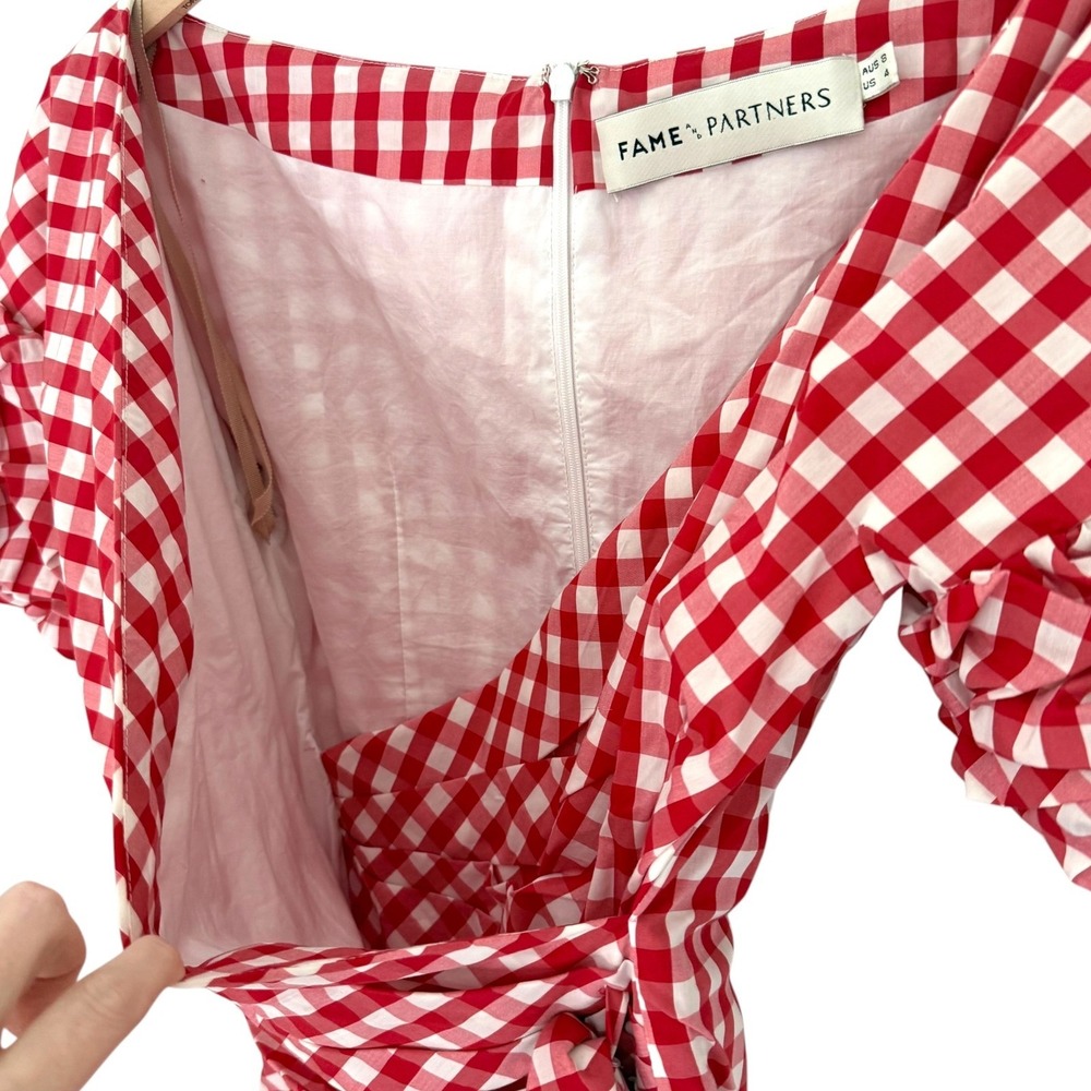 Fame and Partners x‎ REVOLVE Russo Red Gingham Wrap Mini Dress Size 4 - Picture 8 of 11